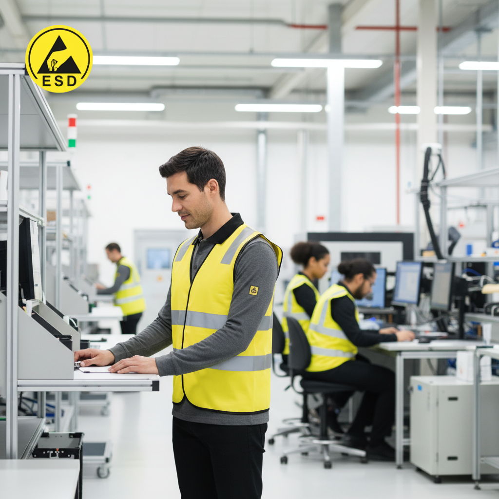 Yellow Heavy Duty ESD Hi-Vis Vest integrated scene